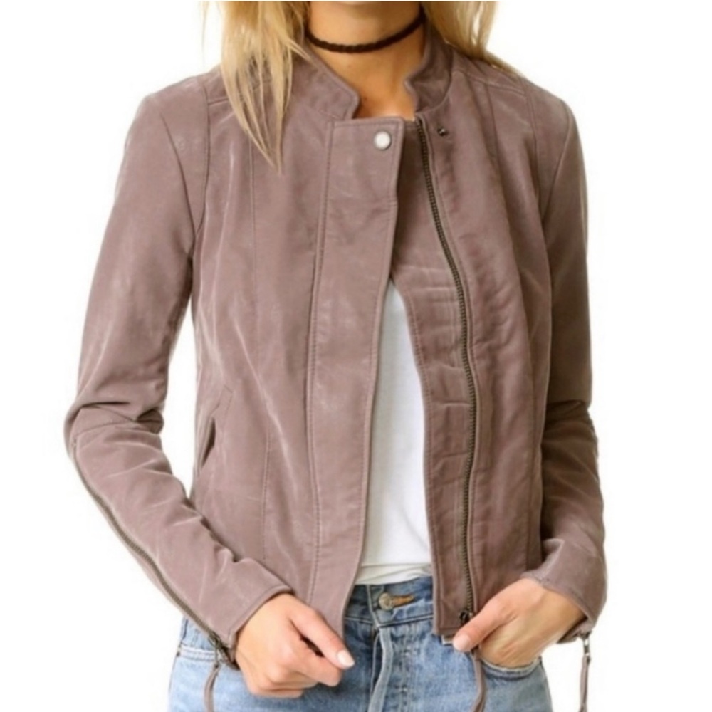 Purple Free People Vegan Leather Moto Jacket